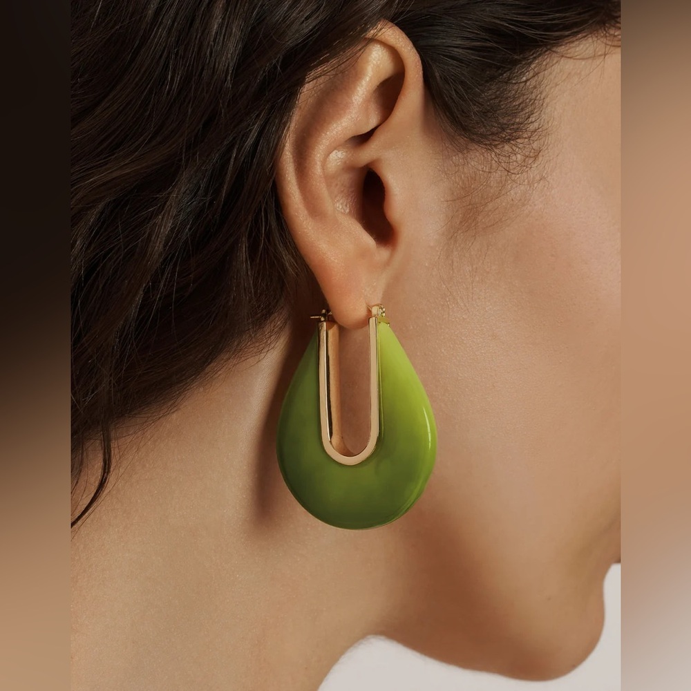 Veronica Beard Emerald Resin Teardrop Earrings with Gold-Tone Hardware - Picture 6 of 6